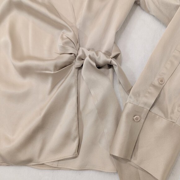LILYSILK Wrap Tie Waist Blazer Blouse 6 "Light Apricot" Beige Mulberry Silk - Picture 7 of 14